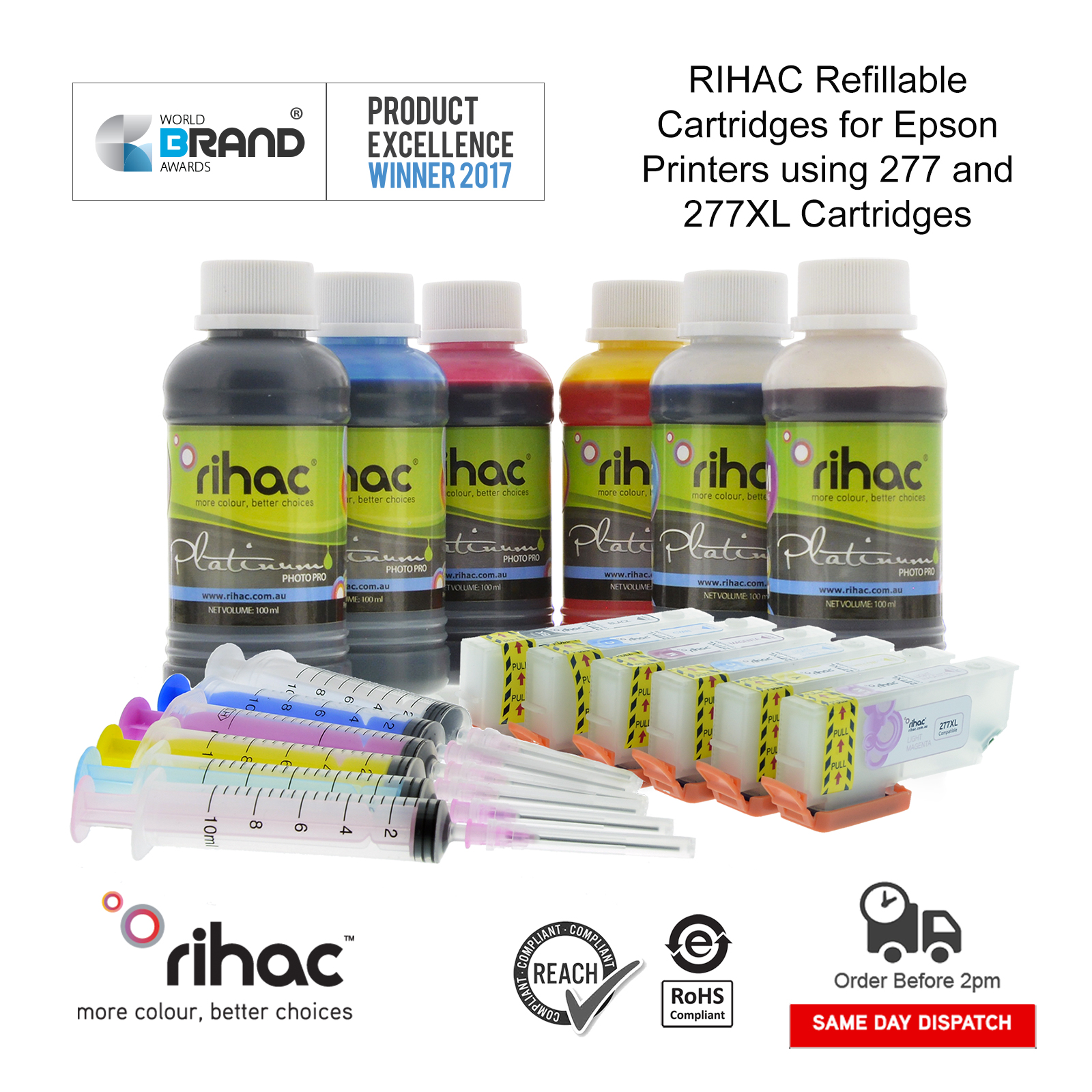 Rihac dye sub dye sublimation heat transfer refillable cartridge strater kit ink for epson printers using 277 277XL cartridges XP-970 XP-960 XP-950 XP-860 XP-850